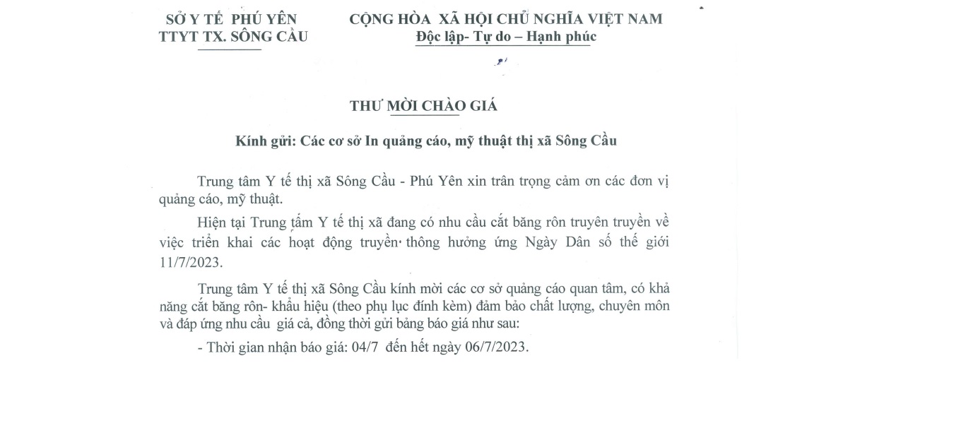 THƯ MỜI CHÀO GIÁ